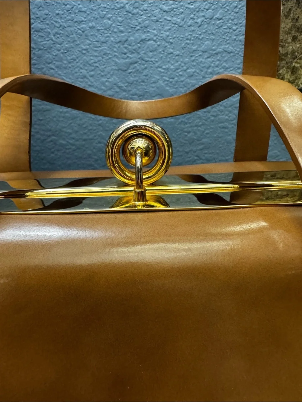 Alberta Di Canio Stecca Tan Leather Satchel with Gold Hardware